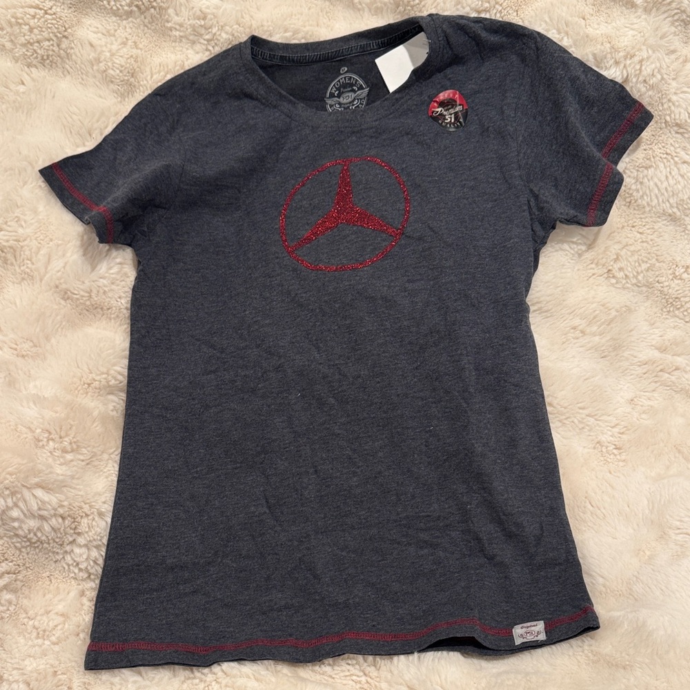 Mercedes Benz women’s T-shirt super soft Charcoal Gray  with Red Accents